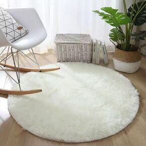 4x4 Round Area Rug, Soft Bedroom Circle Rugs, Fluffy Circle Rug, Fluffy Plush Shaggy Circle Rugs for Kids Room Living Room and Nursery Bedroom Decor