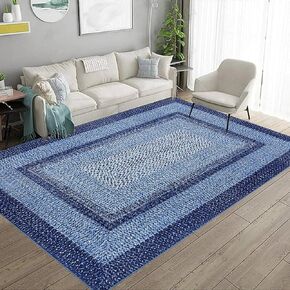 Braided Printed Area Rug 4x6 Washable Rug Vintage Indoor Farmhouse Rug Low Pile Non Slip Living Room Rug Soft Boho Braided Throw Carpet for Bedroom Dining Room Nursery Home Office Brown