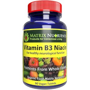 Vitamin B3 NIACIN - Digestive, Heart and Immune Support! - 100% Organic - Also Improve Brain Function, Energy and Reduce Stress - Vegan Tablets (60ct)