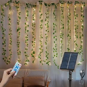 Solar Vine String Lights, Solar Outdoor Lights& USB Indoor Lights with Ivy, 84Ft 240 LED 8 Modes Artificial Ivy Leaf Solar Plant Vine Lights for Wedding Garden Fence Wall Hanging Room Decor