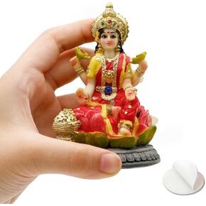 BangBangDa Lakshimi for Car Dashboard - Birthday Gifts for Indian 2.9" High Multi-Color Hindu Goddess Lord Lakshimi Idol Statue - Hand Painted Polystone Laxmi Figurine for Car Decor