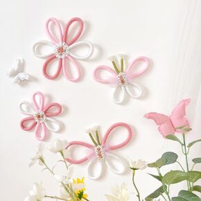 Lmbabter Cute Pink Daisy Folwer Butterfly Wall Decor 6 pcs - Braided lace Girls Room Wall Decals Bohemian Flowers for Baby Nursery Home Wall Decor