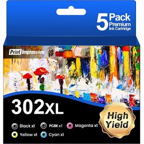302XL T302XL Ink Cartridge High-Yield Replacement for Epson 302 Ink Cartridges for Epson Expression Premium XP-6000 XP-6100 XP6000 XP6100 Printer (Black, Photo Black, Cyan, Magenta, Yellow, 5 Pack)