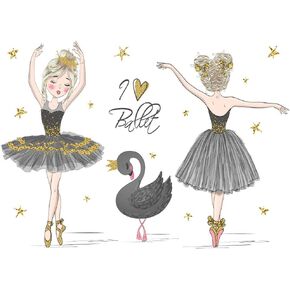 Ballet Dancing Girl Wall Art Decals Ballerina and Black Swan Wall Sticker 48x31inch Removable Vinyl Wall Decors for Girls Kids Bedroom Nursery Dance Room Playroom