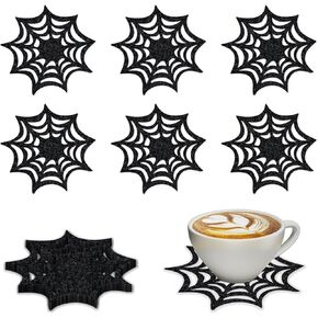 Black Spider Web Coaster Halloween Non-Woven Cup Mat Pad for Home Kitchen Office Bar Party Table Decoration Supplies, WW-186