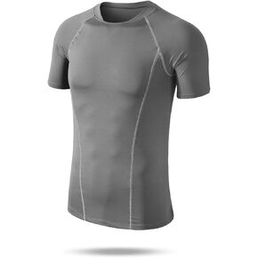 Men's Short Sleeve Compression Shirt, Fast Perspiration, Cool and Dry, Sports Baselayer T-Shirts Tops, Athletic Workout Shirt,Grey, L