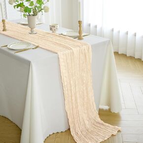 12PCS Cheesecloth Table Runner Gauze Boho Rustic Table Runner 35x120 Inch Long Table Runner for Wedding Baby Shower Bridal Shower Decoration Home Decorations(Nude)