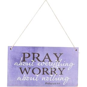 VOSAREA Wood Hanging Sign, Pray About Everything Worry About Nothing Sign,Wall Hanging Tag Wooden Hanging Board Letter Hanging Plaque Wall Art Decor Supplies with Rope