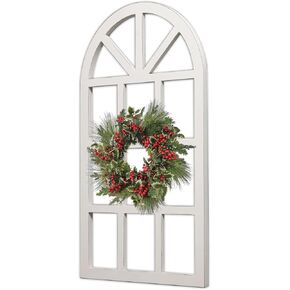 Sintosin Farmhouse Window Frame Wall Decor Living Room 36" x 20", Hanging Distressed White Rustic Arched Window Frame, Wooden Cathedral Window Frames for Wall Decor, Christmas Window Frame Decor