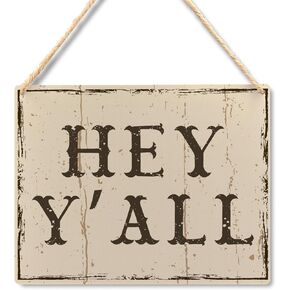 Ryeolo Hey Y'all Wall Art Hanging Signs - Hello Welcome Howdy Sign for Front Door Porch, Western Vintage Rustic Farmhouse Wall Decor, Western Art Wall Decor, 10.2x7.8 Inches