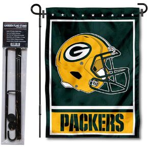 WinCraft Green Bay Packers Football Garden Flag and Pole Stand Holder