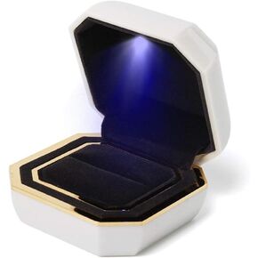 Rolin Roly Ring Box with LED Light Wedding Ring Box Only Engagement Ring Box Slim Jewelry Display Box Gift Box Case Light up Box for Jewelry Ring (Light gold octagonal ring box)