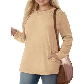DOLNINE Womens-Plus-Size-Sweatshirts with Pockets Ruched Shoulder Long Sleeve Tops Casual Loose Shirts Trendy Tunics XL-5XL