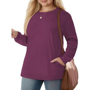 بلوزات نسائية من DOLNINE مقاس كبير مع جيوب وأكتاف مكشكشة وأكمام طويلة قمصان فضفاضة غير رسمية تونيك عصري XL-5XL in Kuwait