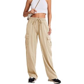 PINSPARK Cargo Pants Women Hiking Light Lightweight Quick Dry Pant Athletic Elastic High Waisted Jogger Wide Leg with Pockets