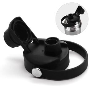 غطاء قلاب تلقائي وحذاء واقٍ للقارورة المائية ذات الفم العريض 12 أونصة - 40 أونصة، غطاء صنبور رائع للحديث البسيط، غطاء بديل بقفل زر (أسود) in Kuwait