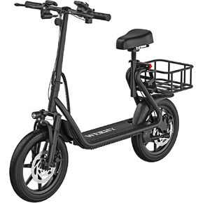 H3 Electric Scooter with Seat, 750W Peak Motor, 14'' Pneumatic Tires, Top Speed 22 mph, Max 27 Miles Ranges, Foldable E-Scooter with Front Suspension, Back Basket, Phone Holder