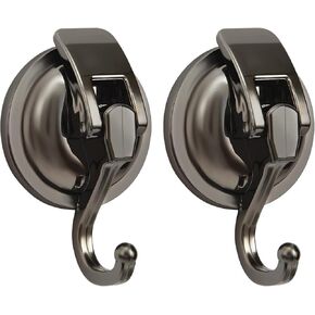 Suction Shower Hooks 2 Packs Multi-Purpose Wreath Hanger Strong Suction Cup for Bathroom, Kitchen, Glass Door, Mirror, Tile – Loofah, Towel, Coat, Bath Robe Holder (Gun Grey)