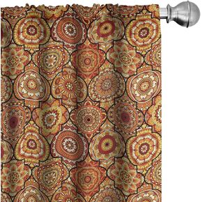 Ambesonne Moroccan Window Curtains Pack of 2, Vintage Hand Drawn Style Ottoman Trellis Floral Motifs, Lightweight Set with Rod Pocket, 4 Panels of - 28" x 63", Orange Yellow