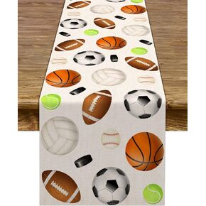 Linen Sports Ball Table Runner All Star Boy Happy Birthday Indoor Outdoor Party Table Cover Decoration Home Kitchen Dining Room 13 X 72inch