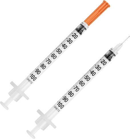 3 في 1: مجموعة محاقن الأنسولين الآمنة من UltiGuard، وحاوية الأدوات الحادة ومواد التخلص من البريد المدفوع مسبقًا لحقن الأنسولين في المنزل والتخلص الآمن من الإبرة، الحجم: 1 سم مكعب/مل 31 جم × 8 مم (5/16 بوصة)، 100 قطعة in Kuwait