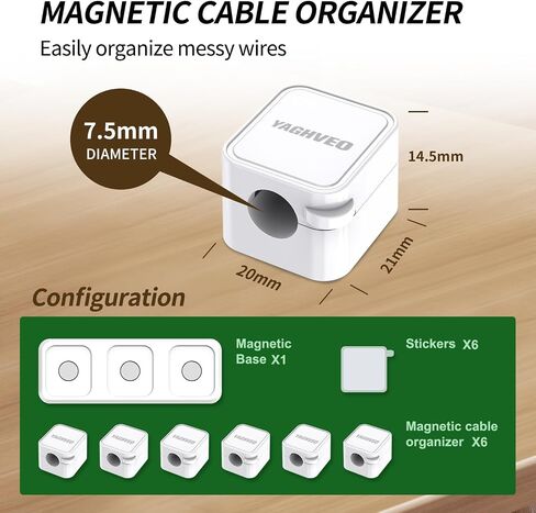6+1Pack Magnetic Cord Organizer, Wire Holder Keeper Organizer Management, Easy Secure Adhesive Cable Management, for Home,Office,Car,Desk,Nightstand（Pink with magnetic base in Saudi Arabia