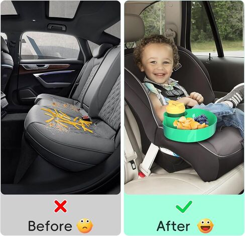 2PCS Kids Car Seat Snack Tray: Travel Trays for Kids Car Cup Holder, Safety Car Seats Tray, Toddler Road Trip Essential, Travel Snacks Food Plate with a Cup Holder -Blue&Pink in Saudi Arabia