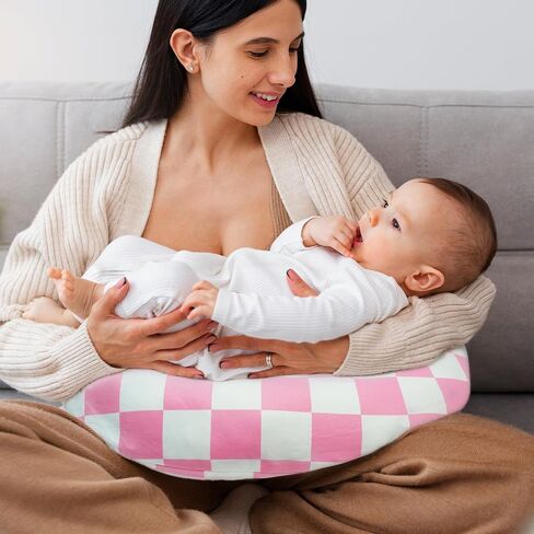 Nursing Pillow Cover, Ultra Soft Case for Baby Boy and Girls, Stretchy Removable Slipcover for Breastfeeding Pillows, Green Checkerboard Grid in Saudi Arabia