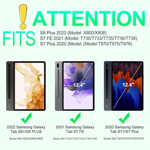 حافظة لوحة مفاتيح Samsung Galaxy Tab S8 Plus/S7 FE/S7 Plus مقاس 12.4 بوصة، غطاء لوحة مفاتيح بإضاءة خلفية 7 ألوان مع حامل قلم S ولوحة مفاتيح بلوتوث قابلة للفصل لجهاز Tab S7 FE 2021/S7 Plus 2020/S8+ 2022 (أزرق) in Kuwait