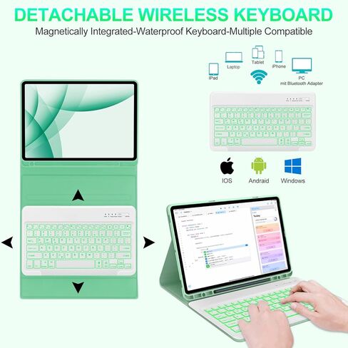 حافظة لوحة مفاتيح Samsung Galaxy Tab S8 Plus/S7 FE/S7 Plus مقاس 12.4 بوصة، غطاء لوحة مفاتيح بإضاءة خلفية 7 ألوان مع حامل قلم S ولوحة مفاتيح بلوتوث قابلة للفصل لجهاز Tab S7 FE 2021/S7 Plus 2020/S8+ 2022 (أزرق) in Kuwait