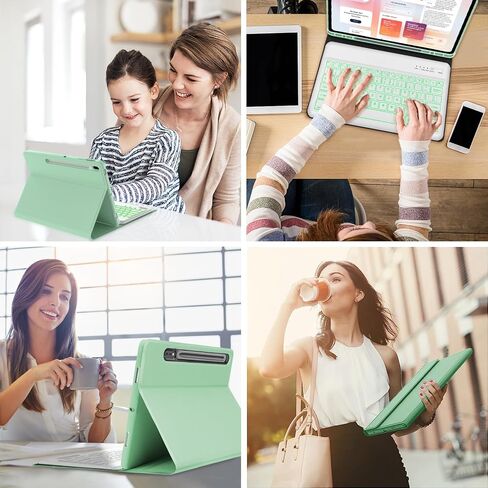 حافظة لوحة مفاتيح Samsung Galaxy Tab S8 Plus/S7 FE/S7 Plus مقاس 12.4 بوصة، غطاء لوحة مفاتيح بإضاءة خلفية 7 ألوان مع حامل قلم S ولوحة مفاتيح بلوتوث قابلة للفصل لجهاز Tab S7 FE 2021/S7 Plus 2020/S8+ 2022 (أزرق) in Kuwait