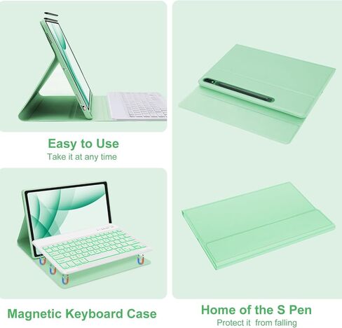 حافظة لوحة مفاتيح Samsung Galaxy Tab S8 Plus/S7 FE/S7 Plus مقاس 12.4 بوصة، غطاء لوحة مفاتيح بإضاءة خلفية 7 ألوان مع حامل قلم S ولوحة مفاتيح بلوتوث قابلة للفصل لجهاز Tab S7 FE 2021/S7 Plus 2020/S8+ 2022 (أزرق) in Kuwait