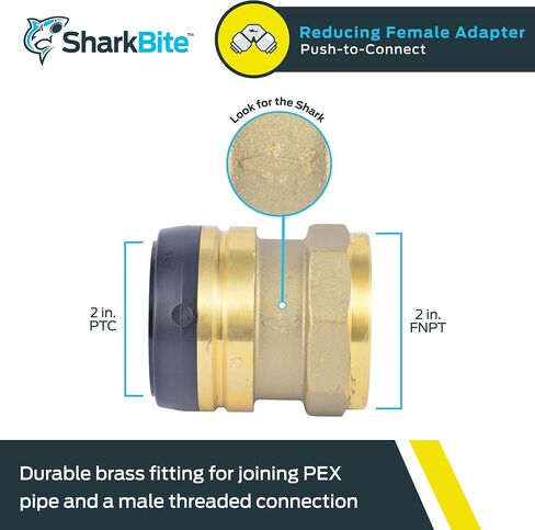 SharkBite 2 Inch FNPT Adapter, Push to Connect Brass Plumbing Fitting, PEX Pipe, Copper, CPVC, PE-RT, HDPE, UXL115450F in Saudi Arabia