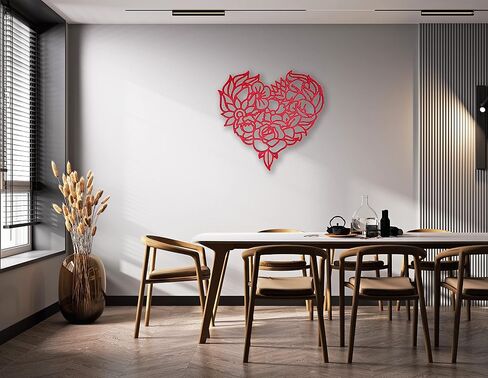 Urbalabs You Stole My Heart Wood Heart Wall Decor 12" Inch Modern Red Sparkle Love Wall Decor Minimalist Wooden Heart Decor For Bedroom Wood Sculpture Panel Love Decor Laser Engraved Made In USA (12 in Saudi Arabia