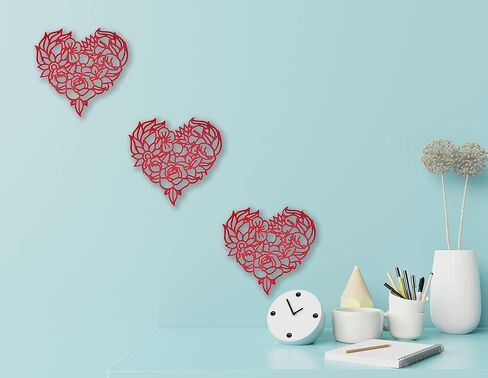 Urbalabs You Stole My Heart Wood Heart Wall Decor 12" Inch Modern Red Sparkle Love Wall Decor Minimalist Wooden Heart Decor For Bedroom Wood Sculpture Panel Love Decor Laser Engraved Made In USA (12 in Saudi Arabia
