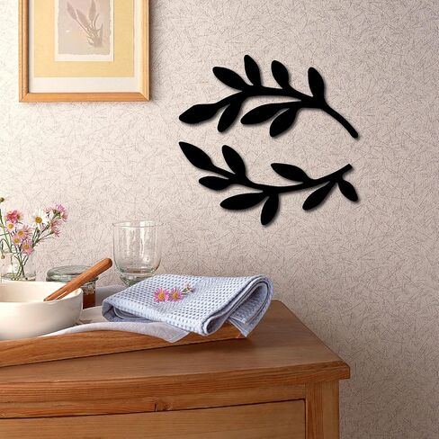 CREATCABIN 2Pcs Leaf Wooden Wall Art Decor Wood Sign Laser Cut Basswood Silhouette Decorative Hanging Sculpture Unfinished Olive Branch for Farmhouse Painting Crafts DIY Decoration Black 11.8x5.5 Inch in Saudi Arabia