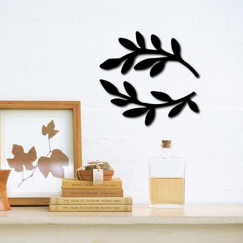CREATCABIN 2Pcs Leaf Wooden Wall Art Decor Wood Sign Laser Cut Basswood Silhouette Decorative Hanging Sculpture Unfinished Olive Branch for Farmhouse Painting Crafts DIY Decoration Black 11.8x5.5 Inch in Saudi Arabia