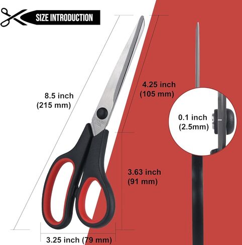 مقص 8.5 بوصة، 12 قطعة من مقصات المكتب متعددة الأغراض من الفولاذ المقاوم للصدأ، مقص منزلي مريح، لوازم حرفية حادة قوية، أسود وأحمر، اليد اليمنى/اليسرى in Kuwait