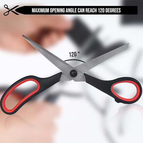 مقص 8.5 بوصة، 12 قطعة من مقصات المكتب متعددة الأغراض من الفولاذ المقاوم للصدأ، مقص منزلي مريح، لوازم حرفية حادة قوية، أسود وأحمر، اليد اليمنى/اليسرى in Kuwait