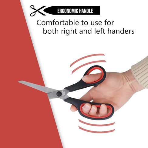 مقص 8.5 بوصة، 12 قطعة من مقصات المكتب متعددة الأغراض من الفولاذ المقاوم للصدأ، مقص منزلي مريح، لوازم حرفية حادة قوية، أسود وأحمر، اليد اليمنى/اليسرى in Kuwait