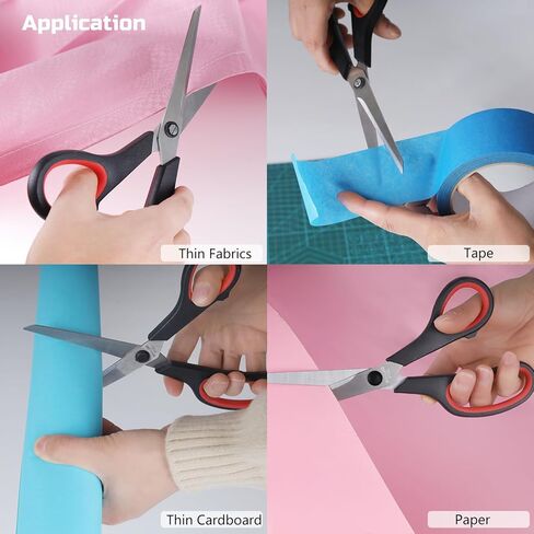 مقص 8.5 بوصة، 12 قطعة من مقصات المكتب متعددة الأغراض من الفولاذ المقاوم للصدأ، مقص منزلي مريح، لوازم حرفية حادة قوية، أسود وأحمر، اليد اليمنى/اليسرى in Kuwait