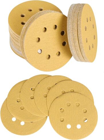 100 قطعة من وسادات الخطاف والحلقة قرص الصنفرة 5 بوصات 8 فتحات 100 حبيبة من أكسيد الألومنيوم الدائري المتدفق مناسب لملحقات تلميع مطحنة الصنفرة in Kuwait