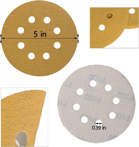 100 قطعة من وسادات الخطاف والحلقة قرص الصنفرة 5 بوصات 8 فتحات 100 حبيبة من أكسيد الألومنيوم الدائري المتدفق مناسب لملحقات تلميع مطحنة الصنفرة in Kuwait