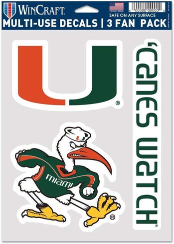 ملصق WinCraft NCAA Miami Hurricanes متعدد الاستخدام للمشجعين، 3 عبوات، ألوان الفريق، مقاس واحد in Saudi Arabia