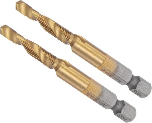 Combination Drill and Tap Bit, M10 x 1.5 Thread Size 1/4" Hex Shank, Titanium Coated High Speed Steel Long Tools - (Applications: for Aluminum Stainless Steel Plastic Long) in Saudi Arabia
