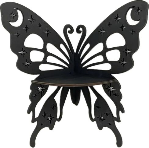 TANG SONG Butterfly Moon Star Bohemian Style Wooden Corner Shelf Decorative Shelf Floating Wall Mounted Crystal Shelf Corner Shelves for Bedroom Kitchen Office Living Room (Black) in Kuwait