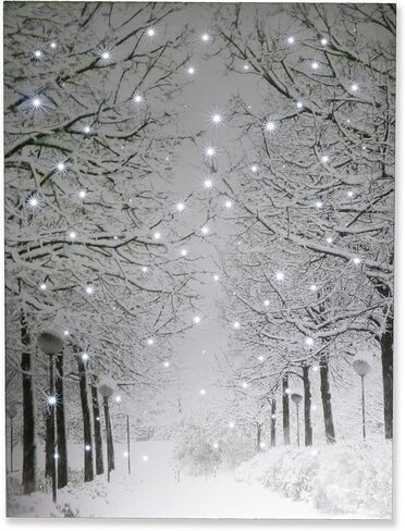 Clever Creations 16 x 12 Inch Christmas LED Wall Canvas Art Home Decor, Light Up Battery Operated Snowy Winter Scene, Winter Path in Saudi Arabia
