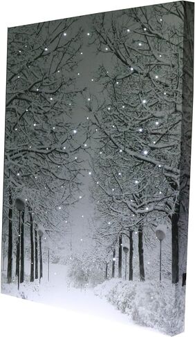 Clever Creations 16 x 12 Inch Christmas LED Wall Canvas Art Home Decor, Light Up Battery Operated Snowy Winter Scene, Winter Path in Saudi Arabia