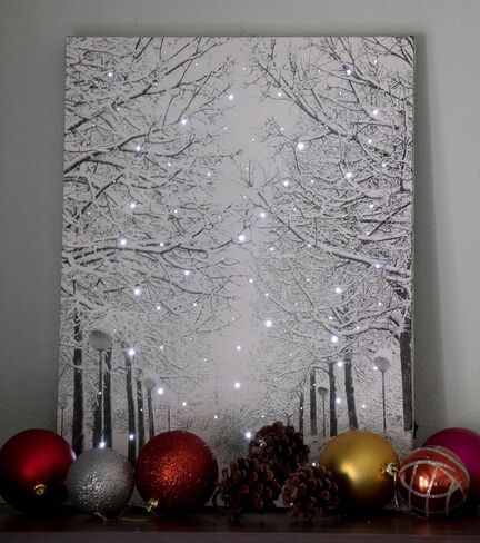 Clever Creations 16 x 12 Inch Christmas LED Wall Canvas Art Home Decor, Light Up Battery Operated Snowy Winter Scene, Winter Path in Saudi Arabia