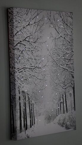 Clever Creations 16 x 12 Inch Christmas LED Wall Canvas Art Home Decor, Light Up Battery Operated Snowy Winter Scene, Winter Path in Saudi Arabia